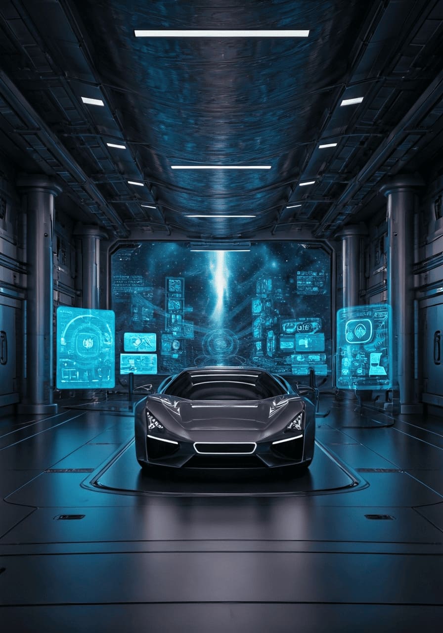 futuristic car workshop