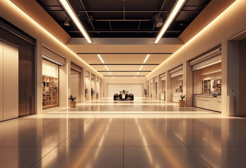 modern racing pit garage professional motorsport