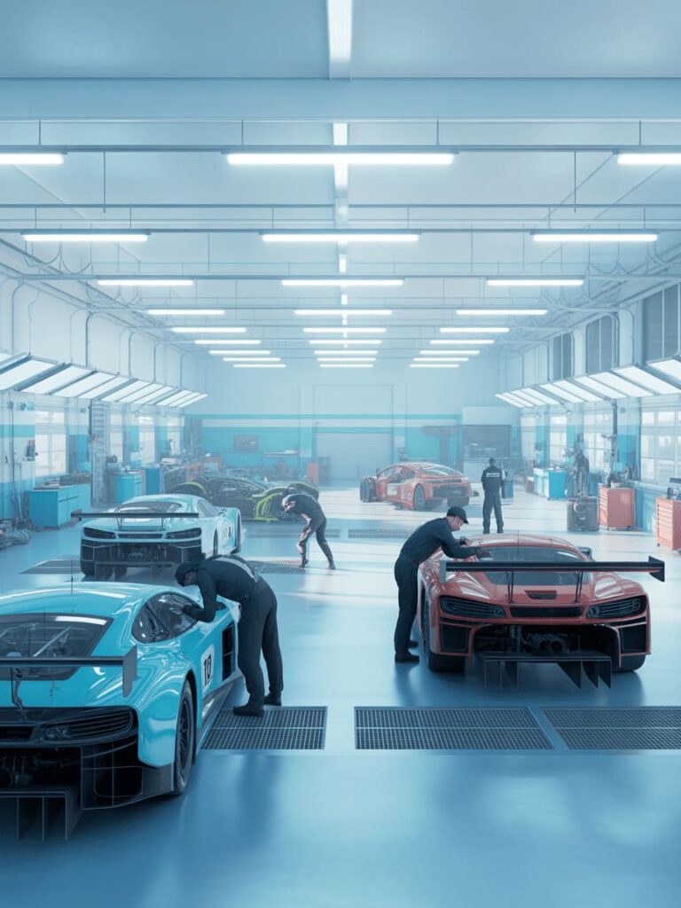 professional motorsport garage workshop
