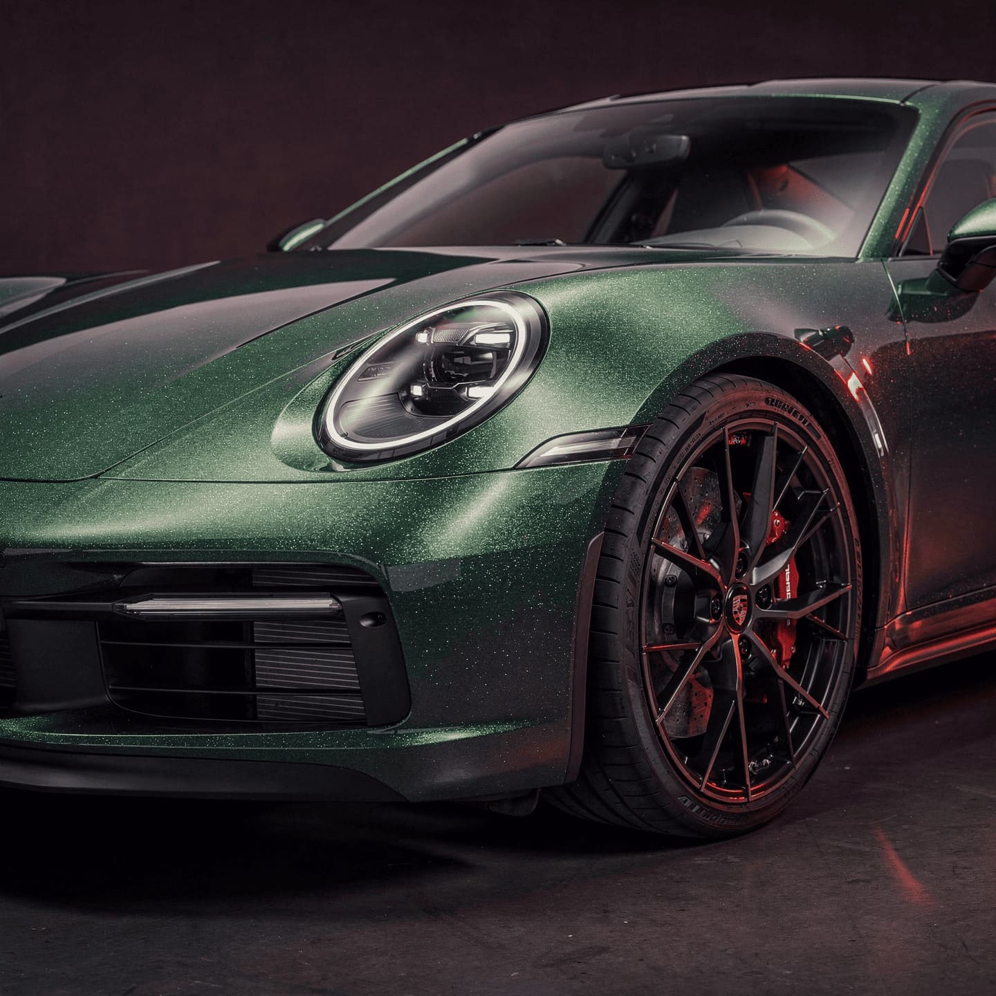 Porsche green metallic paint finish close-up detail luxury car