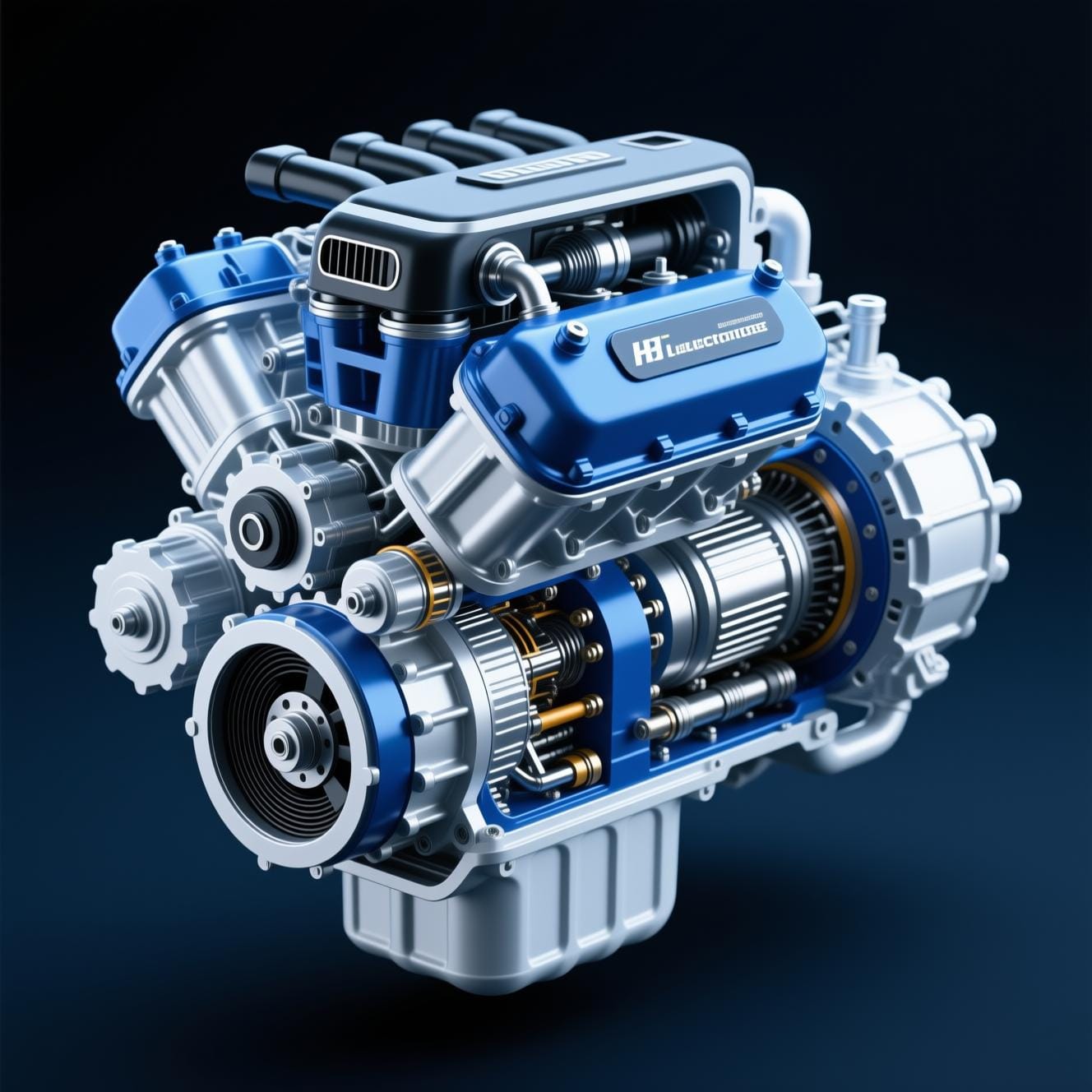 hybrid engine electric motor technology cutaway diagram