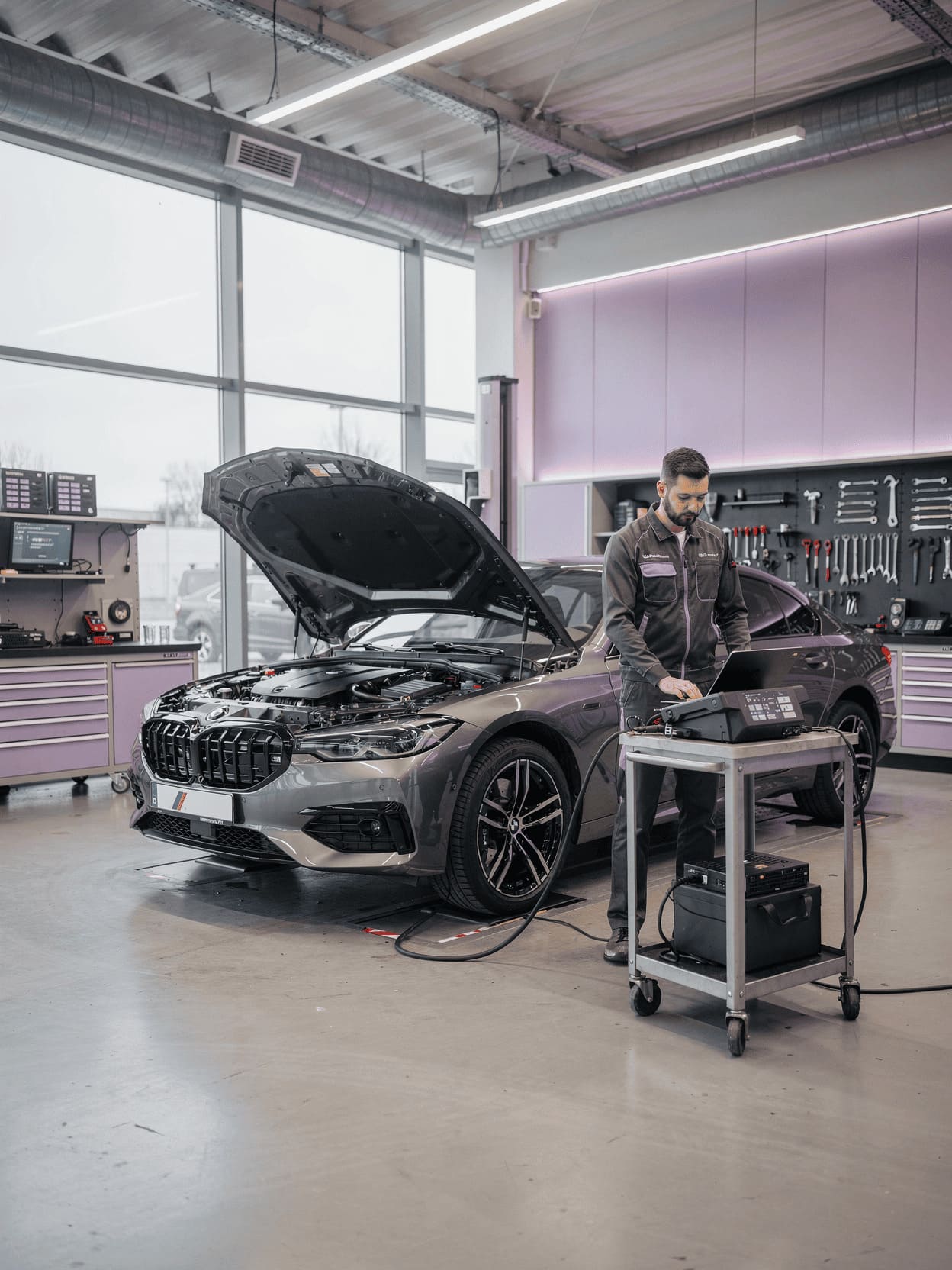 modern car repair workshop in Germany professional mechanic