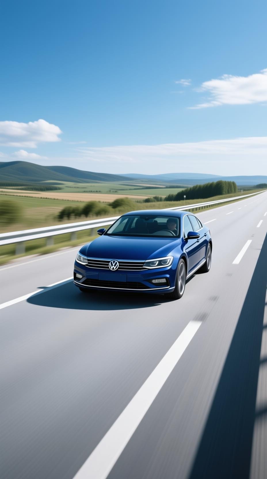 volkswagen passat driving on highway scenic landscape modern