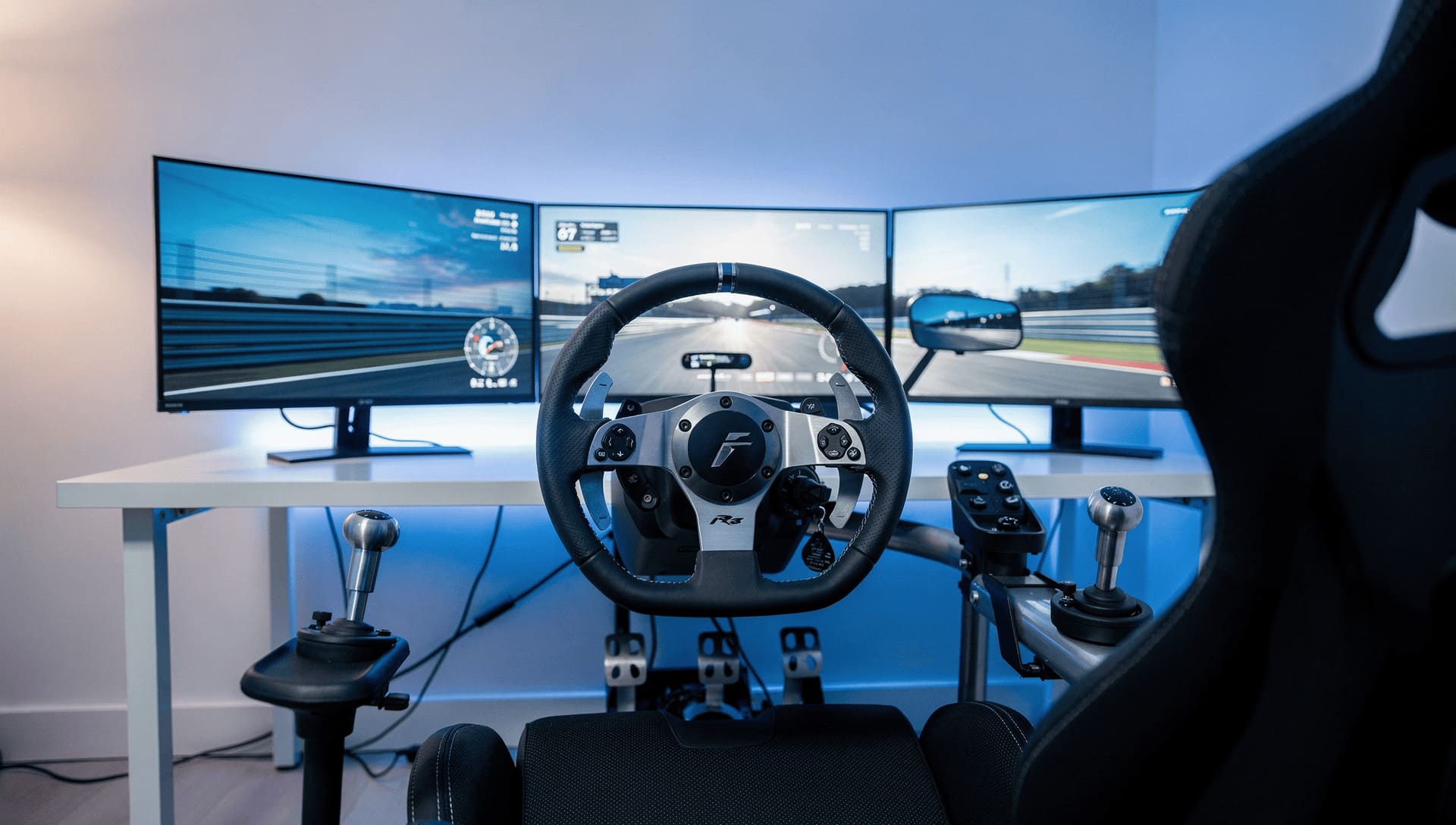 racing simulator setup gaming steering wheel