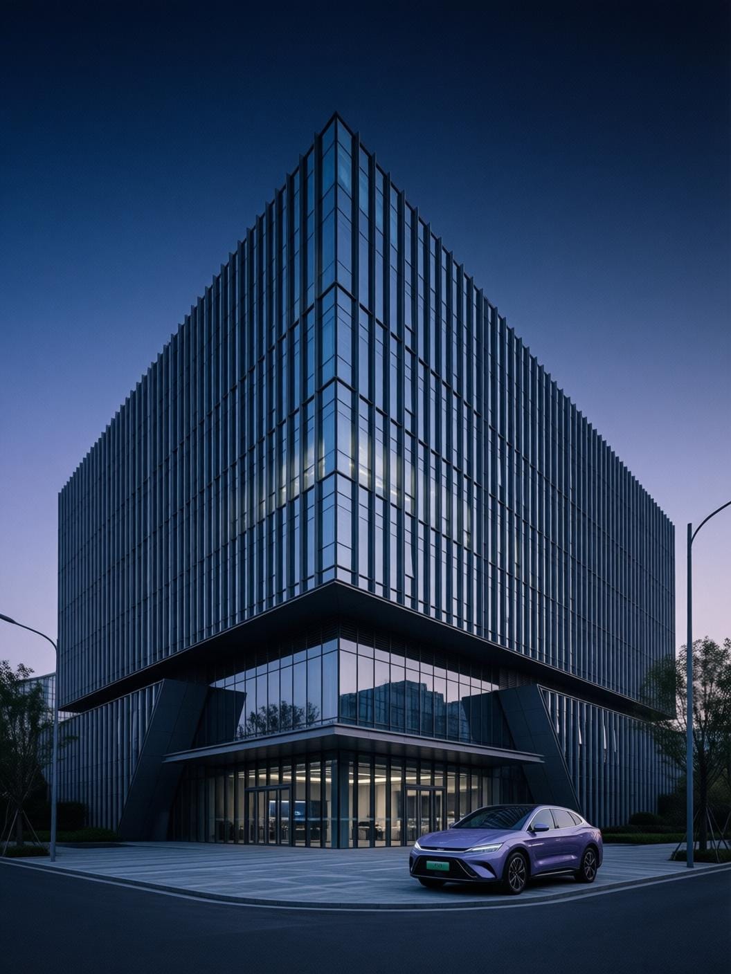 BYD headquarters modern building China, corporate architecture, electric vehicle brand