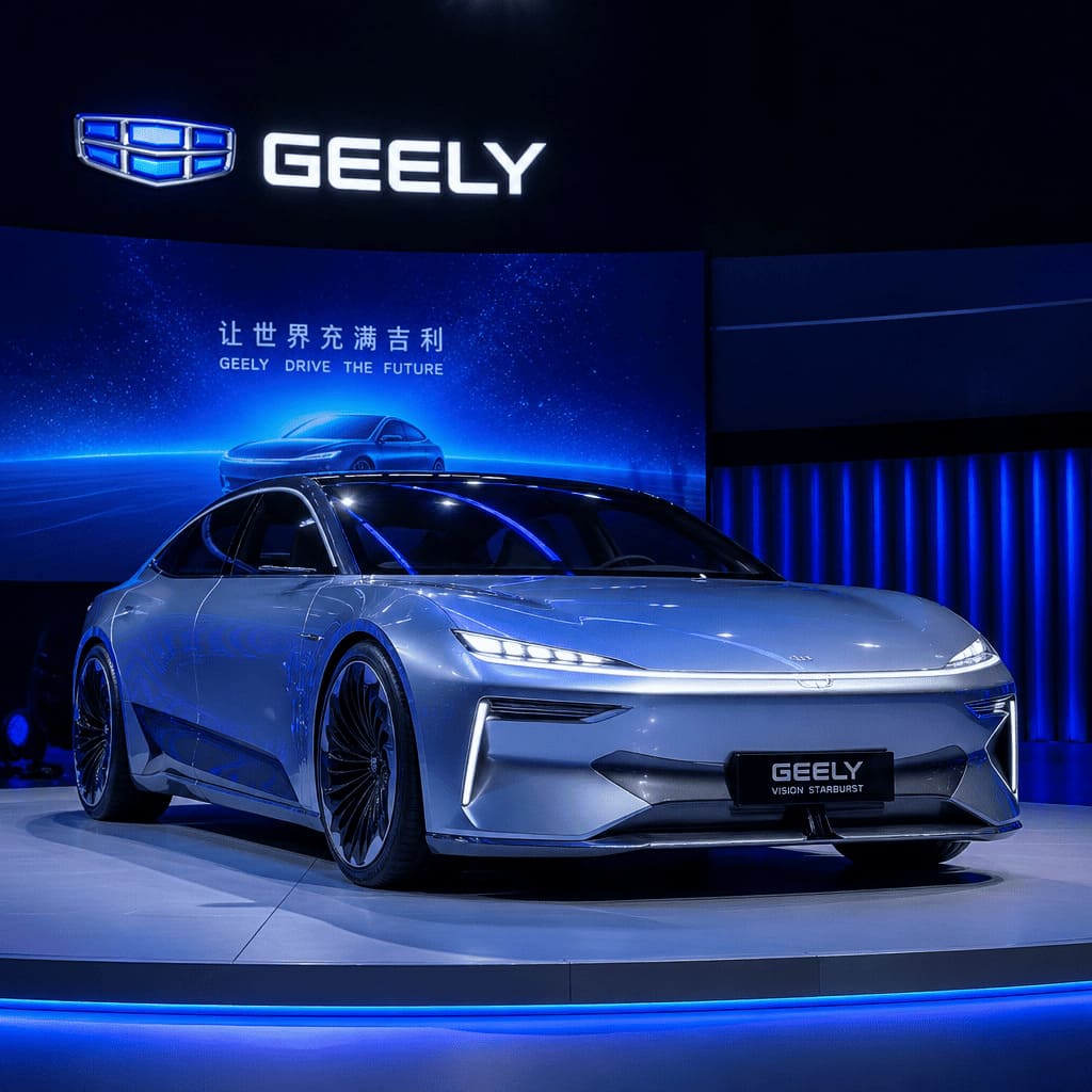 Geely futuristic electric concept car on stage